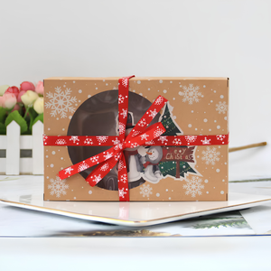 Custom <b>Christmas</b> Kraft <b>Gift</b> <b>Boxes</b> with Window Ribbon for Cookies Candy Bakery Packaging - Product Image 3