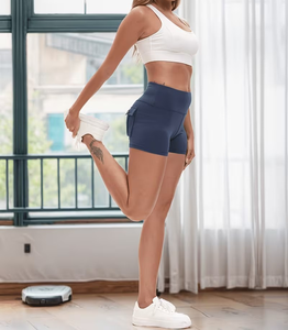 High Waist Solid Color Women's Athletic Shorts With Pockets Quick Dry Spandex Polyester Knitted Sporty Fit - Product Image 5