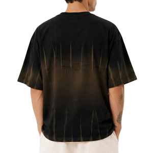 T-shirt homme noir à rayures verticales, manches courtes, col rond, coupe décontractée, effet vieilli, motif graphique, style streetwear décontracté, vente en gros - Product Image 2