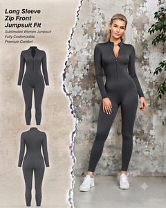 Custom Sexy & Club High Waist Long Sleeveless Deep V Front Zip Breathable One Piece <b>Bodycon</b> Jumpsuit <b>Playsuit</b> for Women - Product Image 1