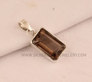 Colgante de Plata de Ley 925 con Cuarzo Ahumado al por Mayor, Colgante de Gema de Cuarzo Ahumado Natural, Joyería de Plata Hecha a Mano, Cristal Marrón - Product Image 3