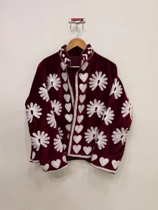 Premium Cotton Velvet Suzani Embroidery Boho <b>Hippie</b> Indian Unisex Women Winter <b>Jacket</b> Windproof Breathable Outerwear Bulk Export - Product Image 3