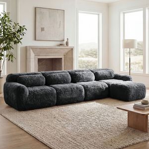 Divano Componibile a L in Morbido Tessuto Peluche con Base in Spugna ad Alta Densità 32D, Design Antiscivolo, Combinazione Libera per Soggiorno - Product Image 3