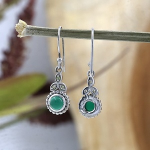 925 Sterling <b>Silver</b> Natural Green Onyx <b>Dangle</b> <b>Earrings</b> Handmade Gemstone Leaf Designer Hook Hanging <b>Earrings</b> for Women - Product Image 2