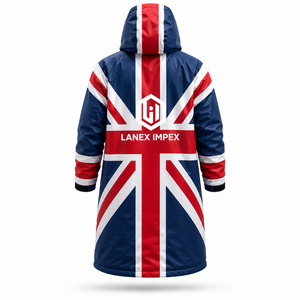 Chaqueta Parka Larga con Capucha y Forro Polar Impermeable, Diseño Personalizado con la Bandera Británica, para Cambiarse en la Playa, Natación y Surf - Product Image 3