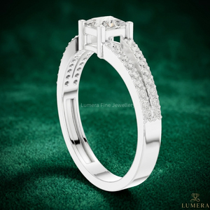 Anillo de Compromiso de Moissanita con Corte Princesa Certificado por IGI, Oro Blanco de 9K, 10K, 14K, 18K, Anillo de Boda con Pavé de Doble Aro para Mujer - Product Image 3