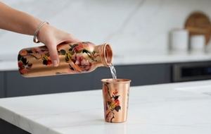 Vibrant Floral Art Copper Water <b>Bottle</b> Leakproof Modern Minimalist Style Ideal For <b>Travel</b> Gym Yoga Office And Gifts - Product Image 4