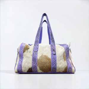 Genuine Leather Duffle <b>Bag</b> with Red Floral Embossing Two Handles Zip Closure Bohemian <b>Weekender</b> Luxury <b>Travel</b> <b>Bag</b> - Product Image 4