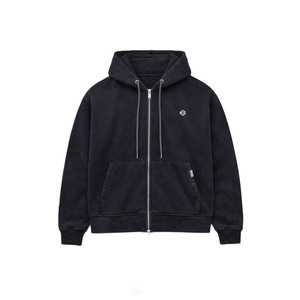 Sudadera con capucha para hombre de algodón grueso con cremallera, forro polar lavado, color negro, estilo oversize, streetwear, fabricación OEM con logo personalizado, MOQ bajo. - Product Image 3