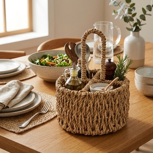 Bandeja de Servir de Fibra Natural, Platos Tejidos Hechos a Mano, Plato Decorativo Balinés, Vajilla Bicolor Artesanal - Product Image 2