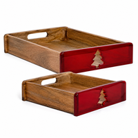 Plateau de service en bois de manguier et résine, motif sapin de Noël, fait main, pour décoration de table de fêtes, articles cadeaux haut de gamme, prix de gros