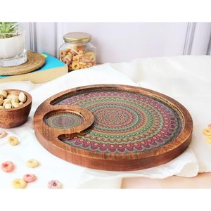 Bandeja Mandala Cuadrada Contemporánea Hecha a Mano para Servir, con Incrustaciones de Turquesa - 35x35x6 cm, Venta al Por Mayor - Product Image 4