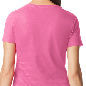 เสื้อยืดคอวีผู้หญิง สีชมพู ผ้าฝ้ายนุ่ม สวมใส่สบาย แขนสั้น เสื้อยืดพื้นฐาน สั่งทำได้ ขายส่งเสื้อผ้าสำหรับสุภาพสตรี - Product Image 5