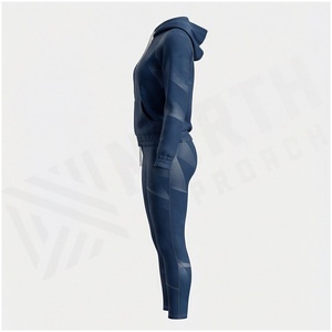 Ensemble de survêtement pour femme à imprimé géométrique, sweat-shirt à capuche avec fermeture éclair intégrale et leggings, tenue sportive d'automne en Spandex et Polyester, séchage rapide - Product Image 3