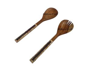 ชุดไม้หวายสำหรับสลัดพร้อมที่จับช้อนส้อม11นิ้วผ้าทอมือที่เป็นมิตรกับสิ่งแวดล้อมสไตล์อเมริกัน - Product Image 1