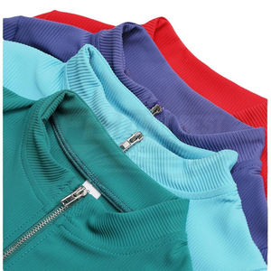 Ensemble 3 pièces de sport côtelé de haute qualité pour femme : Soutien-gorge push-up, crop top et pantalon de yoga à taille élastique en V avec double fermeture éclair - Product Image 5