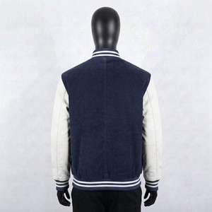 Meyba Sports <b>Men's</b> Navy <b>White</b> Varsity <b>Jacket</b> Preppy Style Embroidered Logo Pullover Turn-down Collar Winter Cotton Lining - Product Image 2