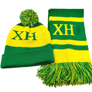 Conjunto de Gorro y Bufanda de Invierno de Longitud Media, Tejido Liso, 100% Acrílico, con Logotipo Personalizado de la Hermandad Griega Chi Eta, Impresión por Transferencia de Calor - Product Image 1