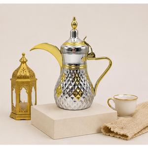Classic Stainless Steel Arabic Dallah Coffee <b>Pot</b> Traditional Hammered Design Arabian Teapot with Gold Plating for Home Hotel - Product Image 2