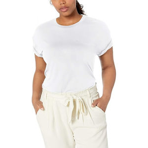 T-shirt en coton pour femme, taille XL, écologique, manches courtes, col rond, coupe classique, imprimé, style streetwear, avec tissu en denim, toile et tissu éponge - Product Image 3