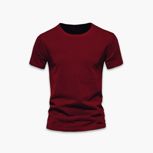 เสื้อยืดคอกลมแขนสั้นสีแดงเบอร์กันดีสำหรับผู้ชาย ทรงปกติ สไตล์ลำลอง สีพื้น ผ้าถัก ดีไซน์เรียบง่าย เสื้อยืดคอกลมแขนสั้นสีแดงเบอร์กันดีสำหรับผู้ชาย - Product Image 2