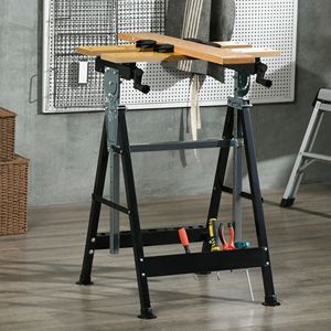 Tavolo da Lavoro per Falegnameria Regolabile in Altezza con 4 Morsetti e Telaio in Acciaio, Capacità 100 kg per Officine e Laboratori - Product Image 2