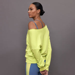 Sudadera Deportiva Transpirable con Logotipo Personalizado, Sudadera de Hombros Descubiertos para Gimnasio y Fitness, Sudadera de Cuello Redondo de Felpa Francesa para Mujer, Sudadera de Manga Larga de Algodón - Product Image 3