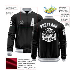 Men's Black 100% Cotton Breathable Varsity Jacket Custom Logo Heat Transfer Printing Casual Style <b>Covered</b> <b>Button</b> Closure Regular - Product Image 2