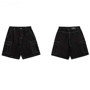 Shorts en jean vintage délavé coupe ample jambe large décontracté streetwear surdimensionné multi-poches unisexe - Product Image 1