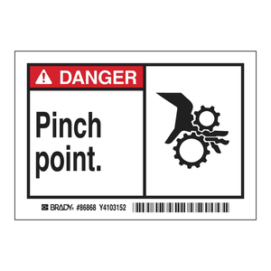 ป้ายเตือนอันตราย Brady Danger Pinch Point แบบติดด้วยตัวเอง ทำจาก PVC สำหรับพื้นที่อันตรายของเครื่องจักร พิมพ์สีทนทาน แกนขนาด 25 มม. - Product Image 1