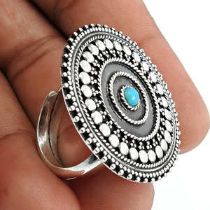 Elegant Silver Look Vintage <b>Ring</b> Studded With Round Cut <b>Turquoise</b> Gemstone Handmade Fine Bohemian Jewelry Wholesale Supplier - Product Image 2