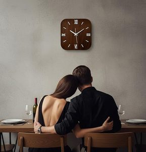 Modern Wood Grain <b>Square</b> Hanging Wall Clock Roman Numeral Analog Silent Quartz Easy Read Decorative Timepiece for Living Room - Product Image 3