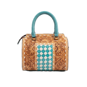 Bolso de Mano Ejecutivo de Lujo en Cuero Genuino con Diseño de Ajedrez Turquesa y Estampado Animal Marrón en Poliéster - Product Image 2