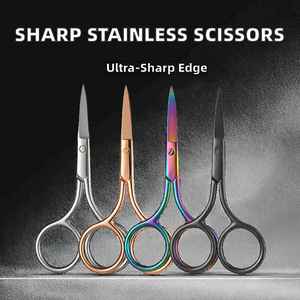 Stainless Steel Curved / Straight Sharp Non-Foldable Embroidery Scissors Right-Handed Eyebrow Crafting DIY Beauty Tools - Product Image 6