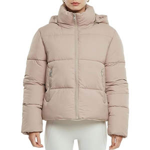 Chaquetas Cortas Acolchadas, Chaqueta Cálida de Invierno con Capucha Extraíble, Bolsillos con Cremallera, Abrigo Acolchado Corto para Mujer, Aislante para Clima Frío - Product Image 1