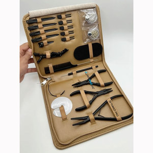 ชุดอุปกรณ์ต่อผมสแตนเลสสีดำด้าน พร้อมหนังสีน้ำตาล ไมโครบีดส์ คีมหนีบ แผ่นกันความร้อน และเวลโคร-ออลอินวัน - Product Image 6