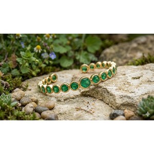 Luxury 18K Yellow <b>Gold</b> Plated Emerald Cuff <b>Bracelet</b> Round Bezel Set Green Zircon Open Bangle Jewelry For Women - Product Image 2