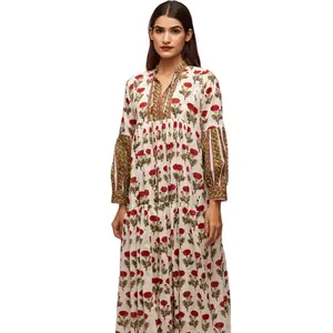 Gaun kasual taman Marigold untuk wanita gaun katun leher tertutup untuk wanita dari produsen dan eksportir India