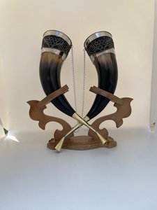 Custom Molding Silver Pattern Viking Horn Beer Horn With Wooden Holding <b>Stand</b> For Bar Restaurant at Reasonable Price by UO INDIA - Product Image 1