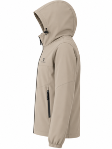 SINEWY Men's Hooded Waterproof Casual Softshell <b>Jacket</b> <b>with</b> <b>Zipper</b> Front and <b>Pockets</b> Beige Autumn Wear 100% Nylon - Product Image 3
