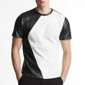 เสื้อยืดหนังคอกลมสไตล์สตรีทสำหรับผู้ชาย ระบายอากาศได้ดี เป็นมิตรกับสิ่งแวดล้อม ทรงปกติ สีขาวดำ แขนสั้น - Product Image 2