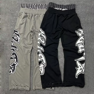 Pantalones de chándal personalizados para hombre, estilo streetwear, con estampado, doble cintura, de tejido grueso, desgastados, holgados, de pierna recta y ancha - Product Image 2
