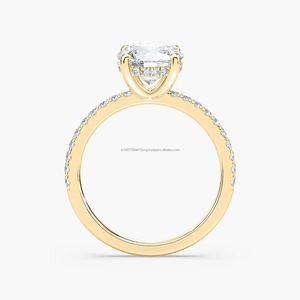 Bague de fiançailles pour femme en or jaune 14 carats avec diamant de laboratoire certifié IGI, taille ronde 2 carats, halo caché minimaliste - Product Image 4