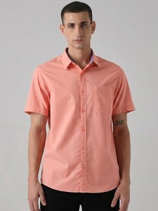Men's Coral Sand Short Sleeve Cotton Poplin Casual <b>Shirt</b> Turn-down Collar Solid Color Breathable Summer Wear - Product Image 1