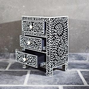 Mesa de Cajones con Incrustaciones de Hueso de ILAHI, Diseño Moderno con Detalles de Ágata, Almacenamiento de Tres Niveles, Mueble Portátil para el Hogar - Product Image 6