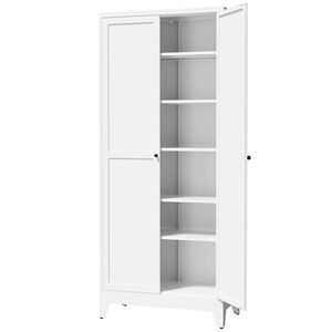 Modern White Metal Kitchen Pantry Cabinet 75" Freestanding Storage with 5 <b>Adjustable</b> <b>Shelves</b> 110lb Capacity - Product Image 3