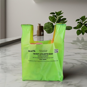 ถุงช้อปปิ้งแฟชั่นแบบพิมพ์เฟล็กโซ่ ย่อยสลายได้ เป็นมิตรกับสิ่งแวดล้อม รีไซเคิลได้ ปิดผนึกด้วยความร้อน  แบบกำหนดเองได้  UKHI PBAT PE U Cut - Product Image 1