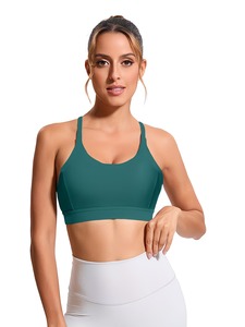 <b>Mesh</b> Panel Back Sports Bra Women Scoop Neck <b>Crop</b> <b>Top</b> Seamless Padded Gym Workout Fitness Activewear Racerback Bralette - Product Image 3