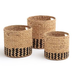 Natural Rattan and Jute Circle <b>Storage</b> Basket with Lid Handmade Woven Modern for Living Room Bedroom and Closet Organization - Product Image 1