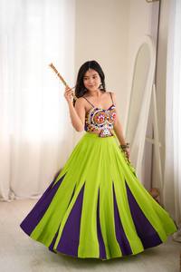 Wholesale Indian Women Lime Green Purple Dual Tone Kalidar Flared <b>Lehenga</b> Chaniya Choli Kutchi Real Mirror Work Strap <b>Crop</b> <b>Top</b> S - Product Image 4